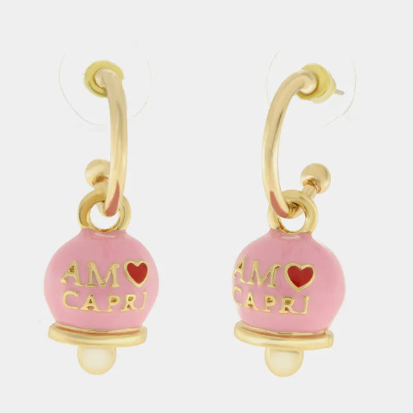 Orecchini in Metallo con campanella rosa e scritta Capri — collezione AUGUSTO