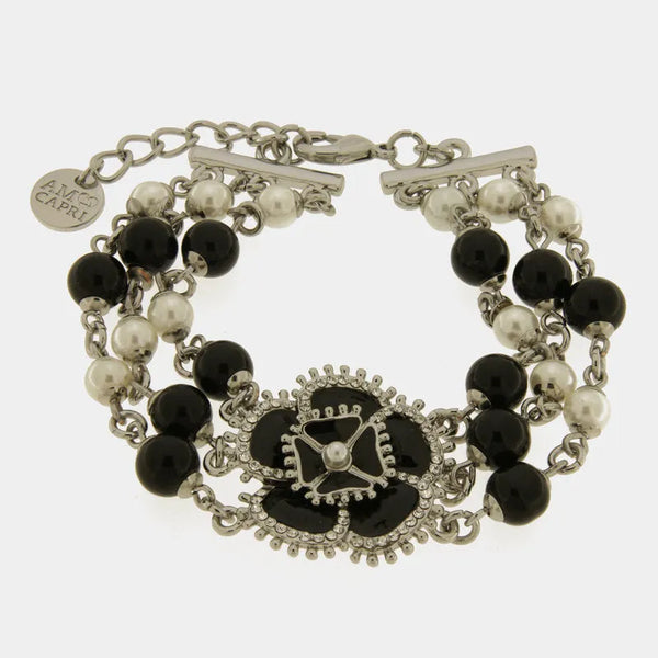Bracciale in Metallo multifilo con fiore nero — collezione aurora caprese