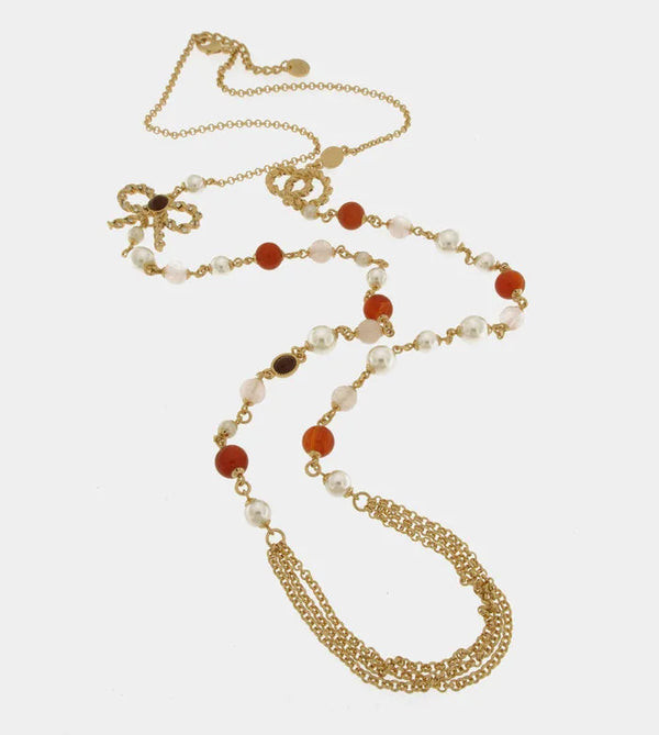 Collana in Metallo con fiocco e perle multifilo — collezione aurora caprese