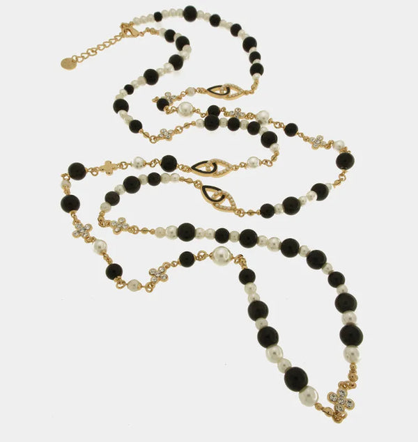 Collana in Metallo con perle bianche ble e croce zirconata — collezione aurora caprese