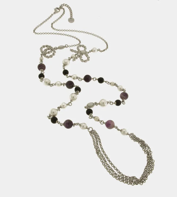 Collana in Metallo con perle bianche e nere  e multifilo — collezione aurora caprese