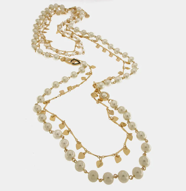 Collana in Metallo doppio filo con perle — collezione aurora caprese