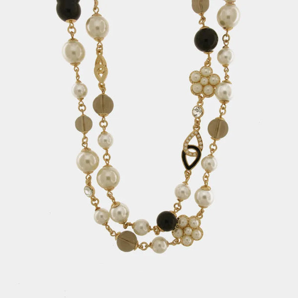 Collana in Metallo doppio filo con perle e fiore a perle bianche — collezione aurora caprese