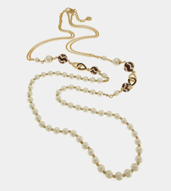 Collana in Metallo lunga con perle — collezione aurora caprese
