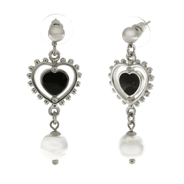 Orecchini in Metallo con cuore pendente e perla bianca — collezione aurora caprese
