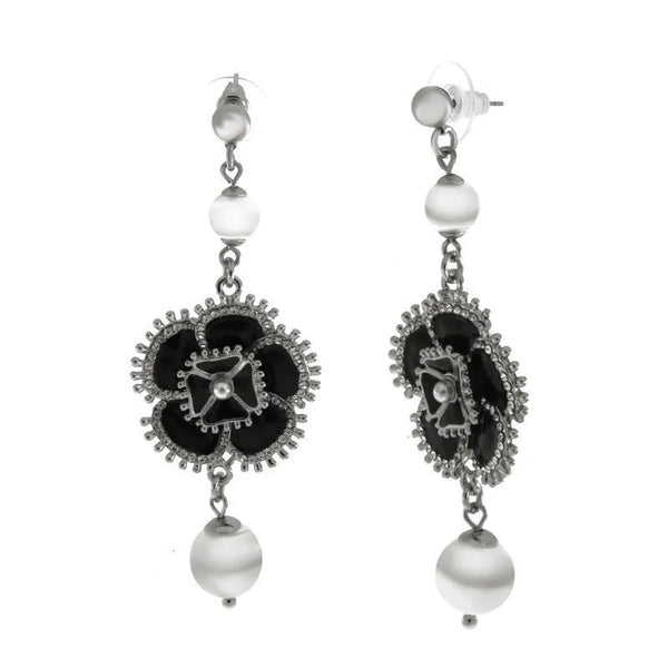Orecchini in Metallo con fiore pendente nero — collezione aurora caprese