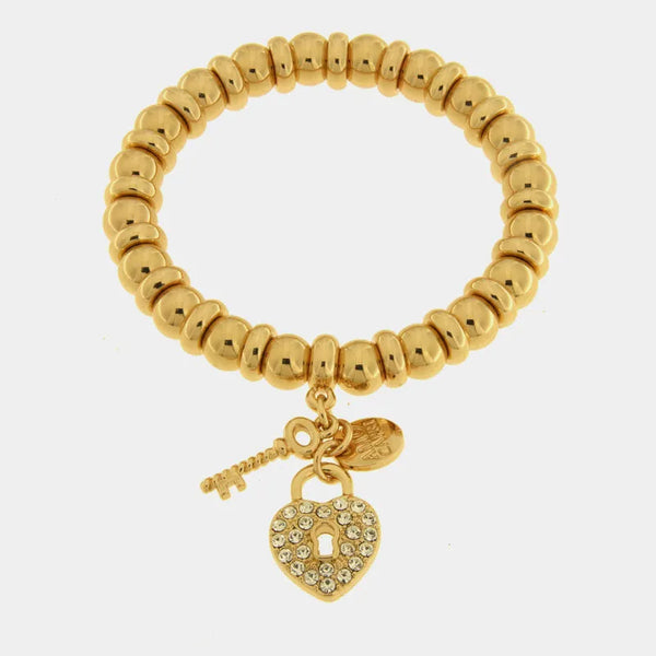 Bracciale in Metallo con lucchetto a forma di cuore e chiave pendenti — collezione bellezza