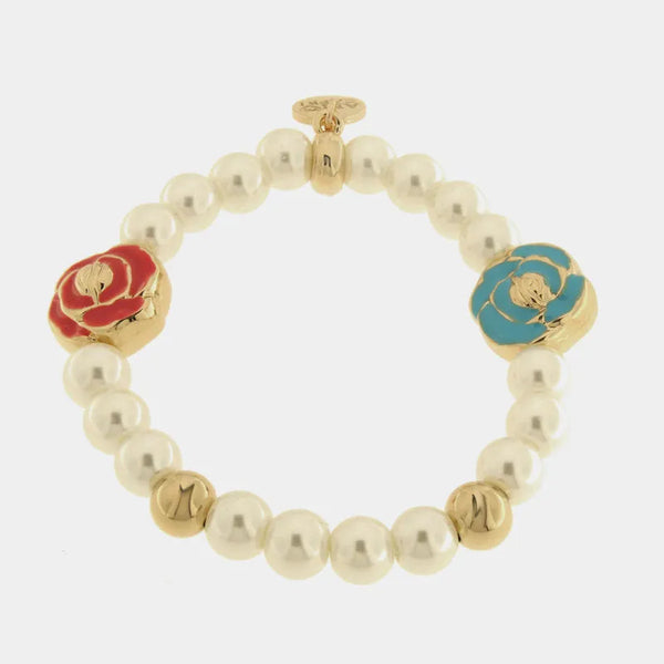 Bracciale in Metallo con perle e fiori colorati — collezione bellezza
