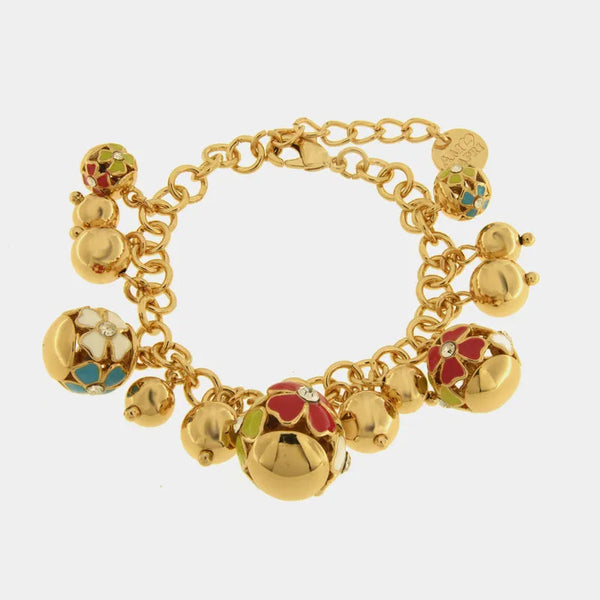 Bracciale in Metallo con sfere impreziosite da fiori colorati pendenti — collezione bellezza