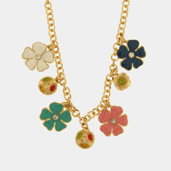 Collana in Metallo con fiori e sfere impreziositi da smalti colorati — collezione bellezza