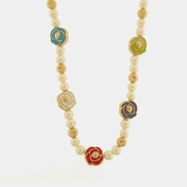 Collana in Metallo con perle e fiori colorati — collezione bellezza