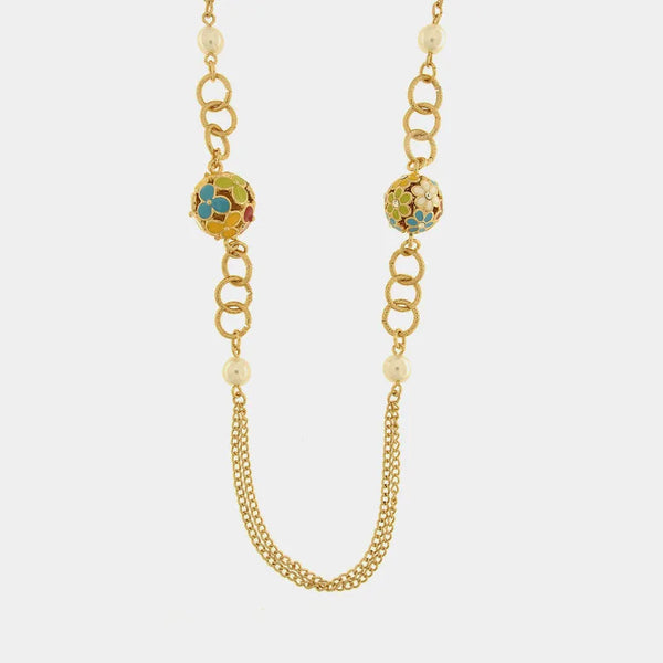 Collana in Metallo con perle e sfere impreziosite da fiori colorati — collezione bellezza