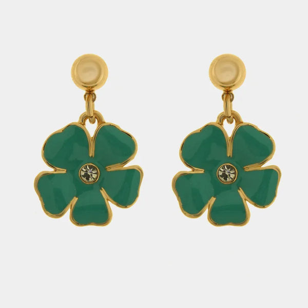 Orecchini in Metallo con fiordi pendenti impreziositi da smalto verde — collezione bellezza