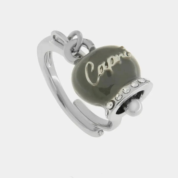 Anello in Metallo con campanella grigia scritta capri — collezione belvedere