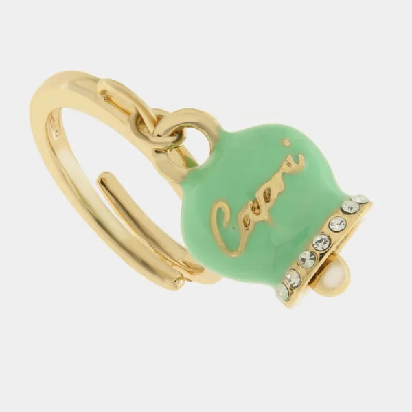Anello in Metallo con campanella verde scritta capri — collezione belvedere