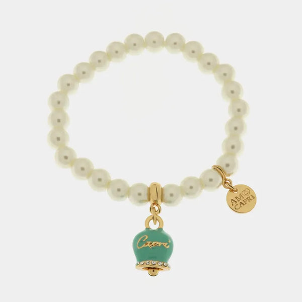 Bracciale Metallo con Perle e Campanella Capri – Smalto Verde — collezione belvedere