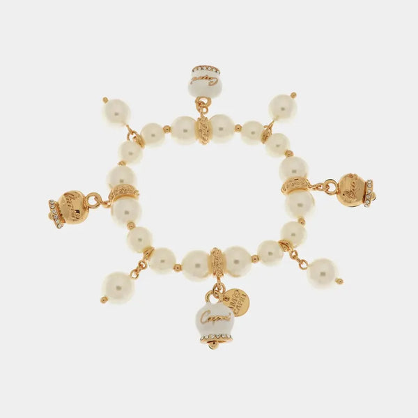Bracciale Metallo con Perle e Campanella Capri – Smalto Bianco — collezione belvedere
