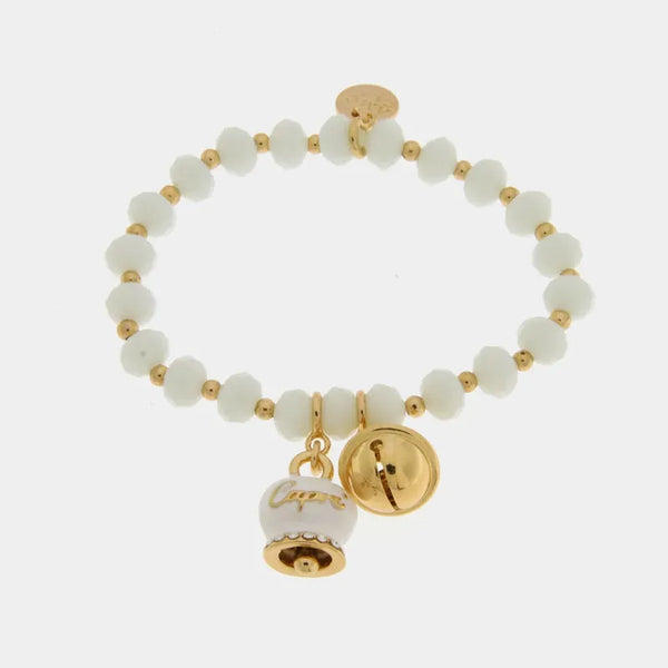 Bracciale in Metallo  campanella bianca e piccolo sonaglio con pietre bianche — collezione belvedere