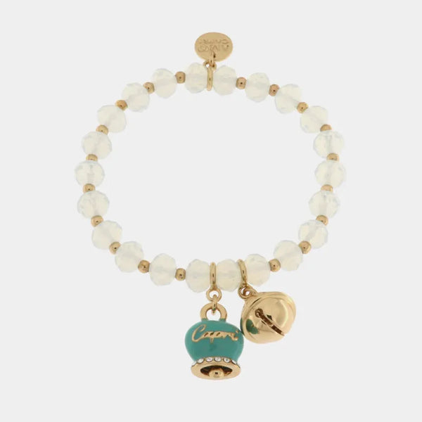 Bracciale in Metallo  campanella verde e piccolo sonaglio con pietre bianche — collezione belvedere