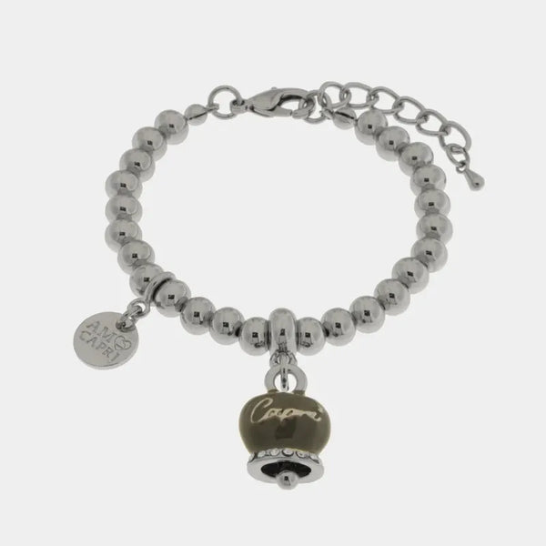 Bracciale in Metallo con campanella grigia scritta capri — collezione belvedere