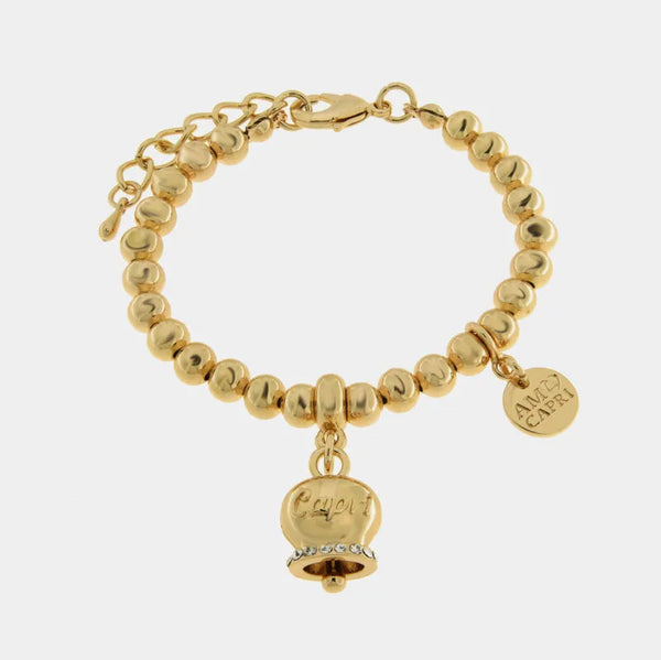 Bracciale in Metallo con campanella portafortuna dorata e cristalli — collezione belvedere