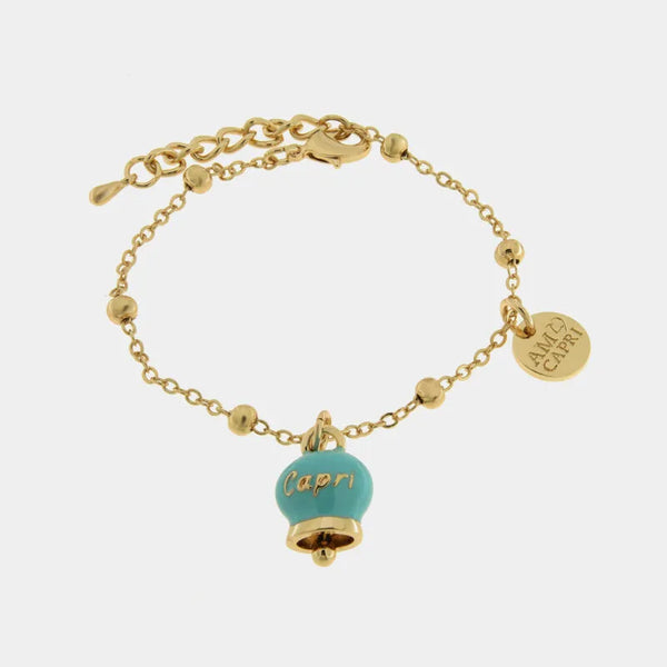 Bracciale in Metallo con campanella portafortuna turchese — collezione belvedere