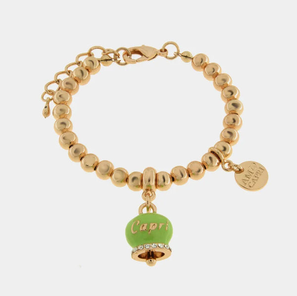 Bracciale in Metallo con campanella portafortuna verde greenery — collezione belvedere
