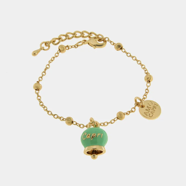 Bracciale in Metallo con campanella portafortuna verde menta — collezione belvedere