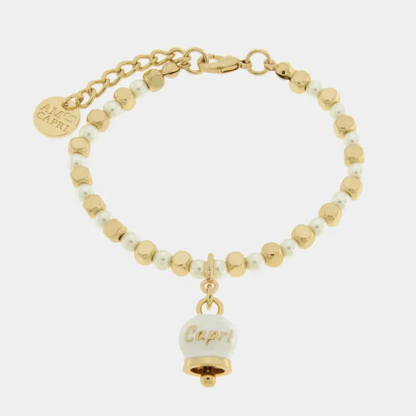 Bracciale in Metallo con sfere e campanella Capri bianca — collezione belvedere