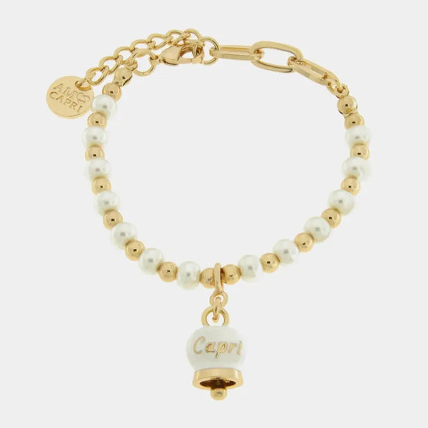 Bracciale in Metallo con sfere e campanella Capri bianca — collezione belvedere