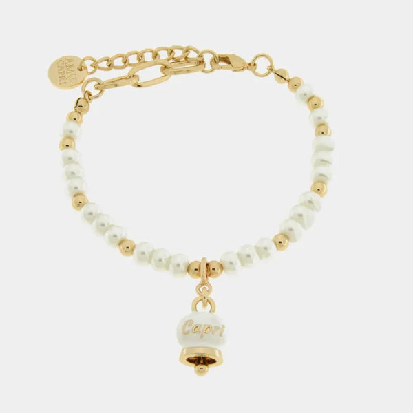 Bracciale in Metallo con sfere e campanella Capri bianca — collezione belvedere