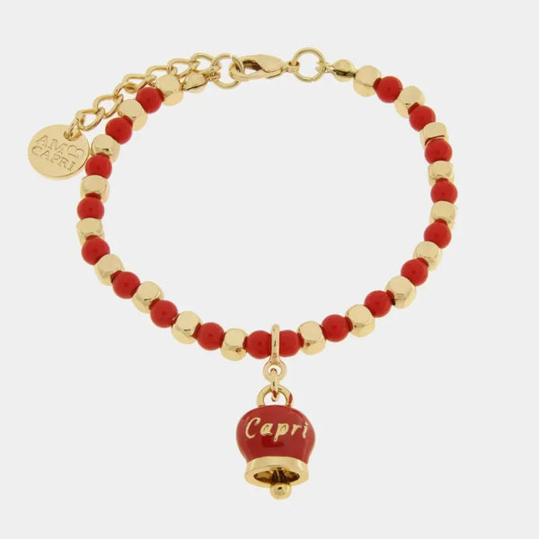 Bracciale in Metallo con sfere e campanella Capri rossa — collezione belvedere