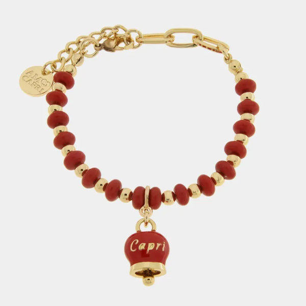 Bracciale in Metallo con sfere e campanella Capri rossa — collezione belvedere