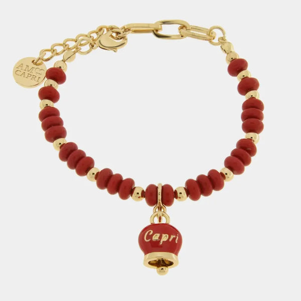 Bracciale in Metallo con sfere e campanella Capri rossa — collezione belvedere