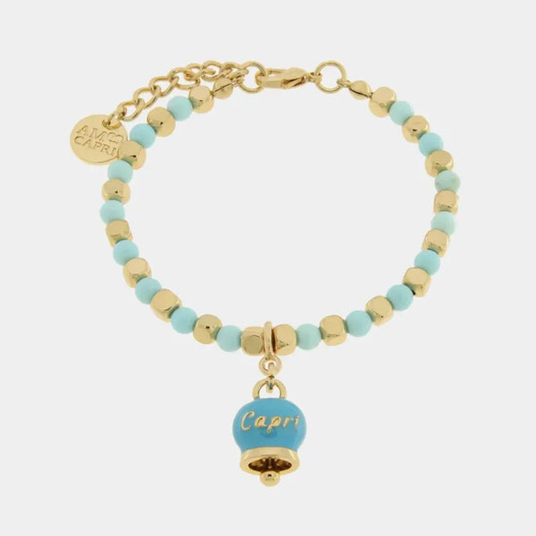 Bracciale in Metallo con sfere e campanella Capri turchese — collezione belvedere