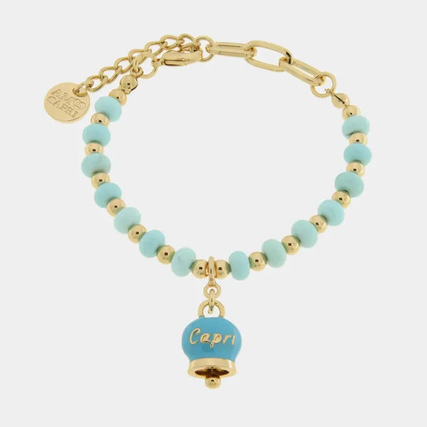 Bracciale in Metallo con sfere e campanella Capri turchese — collezione belvedere