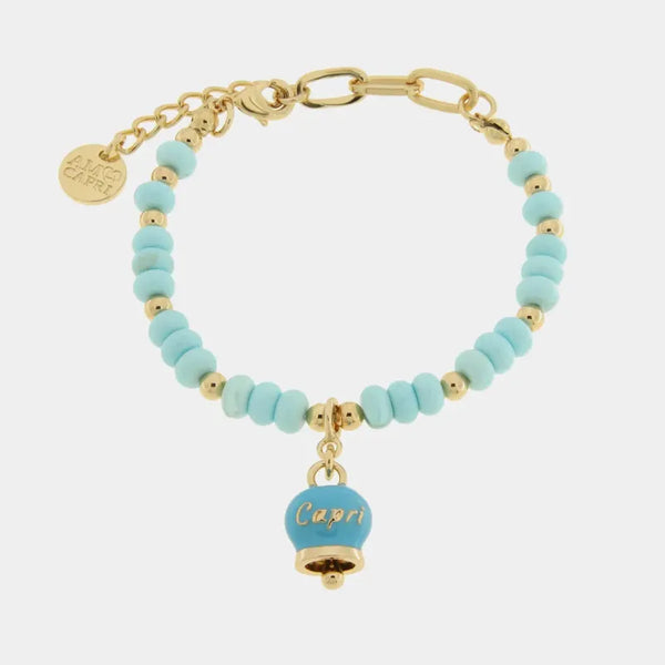 Bracciale in Metallo con sfere e campanella Capri turchese — collezione belvedere
