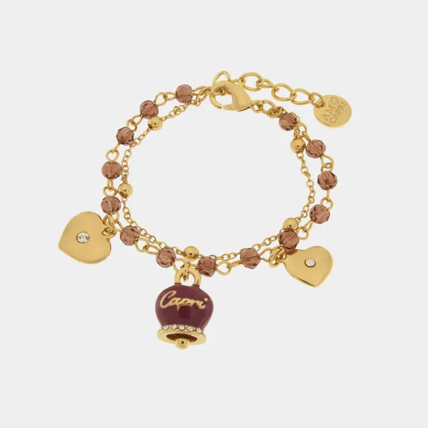 Bracciale in Metallo multifilo con campanella viola e pietre — collezione belvedere