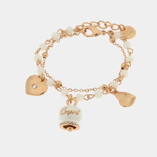 Bracciale Metallo Multifilo Pietre Bianche e Campanella Capri — collezione belvedere