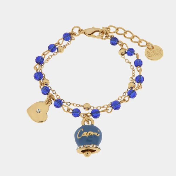 Bracciale in Metallo multifilo con pietre blu e campanella Capri blu — collezione belvedere
