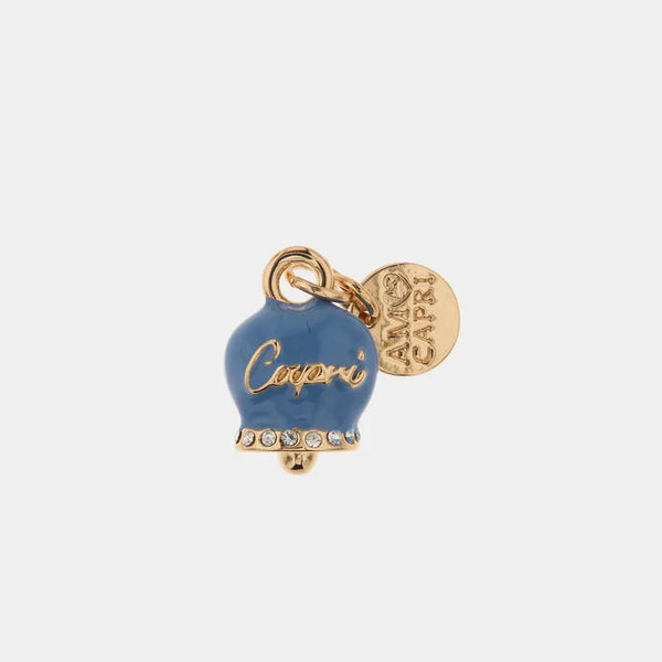 Ciondolo in Metallo campanella portafortuna con scritta Capri blu cobalto — collezione belvedere