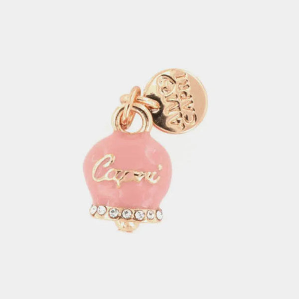 Ciondolo in Metallo campanella smalto rosa con cristalli bianchi — collezione belvedere