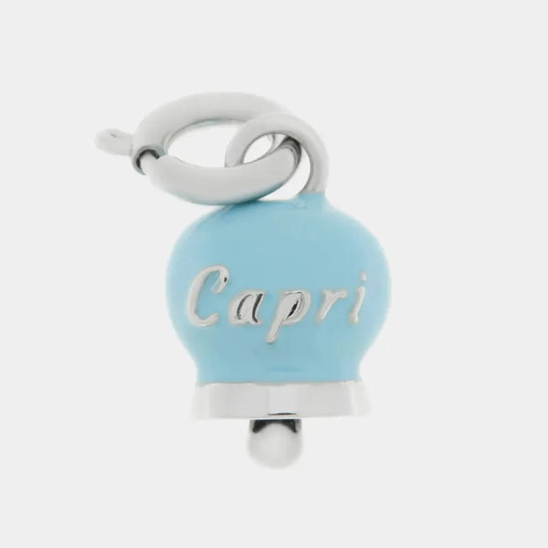 Ciondolo in Metallo con campanella azzurra scritta capri — collezione belvedere