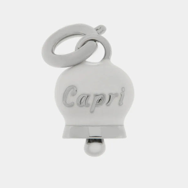Ciondolo in Metallo con campanella bianca scritta capri — collezione belvedere
