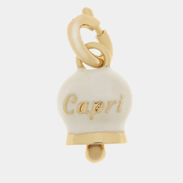 Ciondolo in Metallo con campanella bianca scritta capri — collezione belvedere
