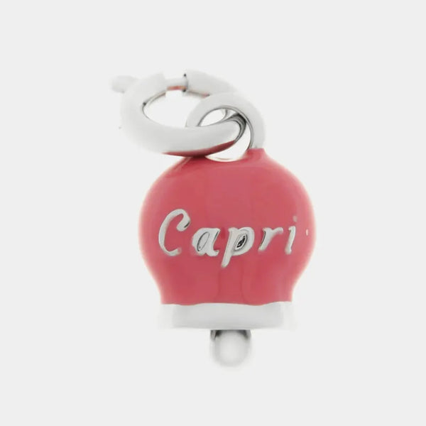Ciondolo in Metallo con campanella magenta scritta capri — collezione belvedere