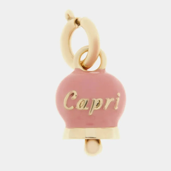 Ciondolo in Metallo con campanella rosa scritta capri — collezione belvedere