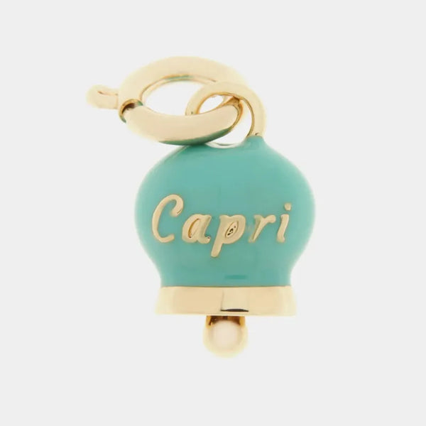 Ciondolo in Metallo con campanella turchese scritta capri — collezione belvedere