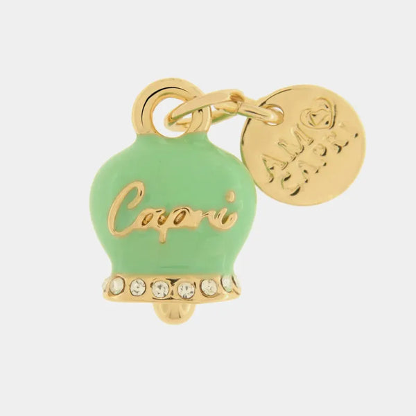 Ciondolo in Metallo con campanella verde acqua scritta capri — collezione belvedere
