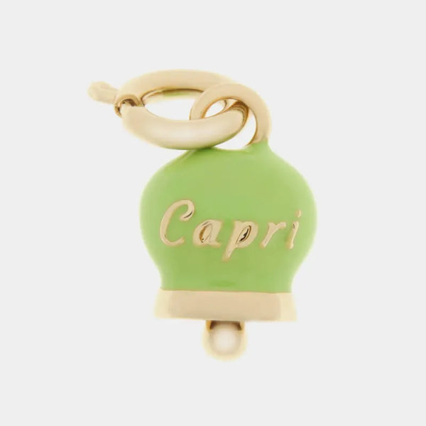 Ciondolo in Metallo con campanella verde scritta capri — collezione belvedere